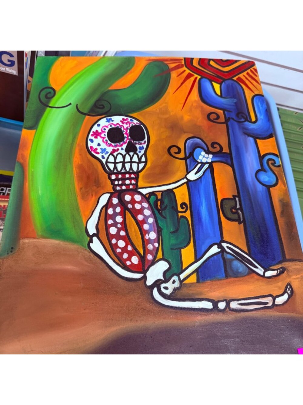 Vibrant and colorful Day of the Dead / Día de los Muertos themed wall art